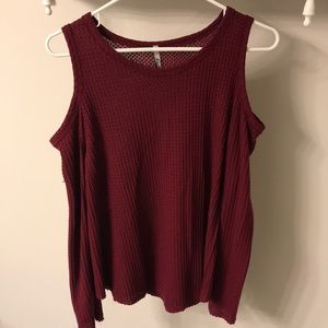 Speak-a-boo shouldered waffled sweater